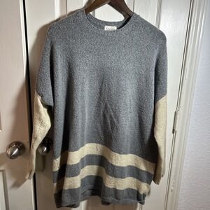 52Seven Women's Oversized Gray & Ivory Soft Knit Sweater Size XL